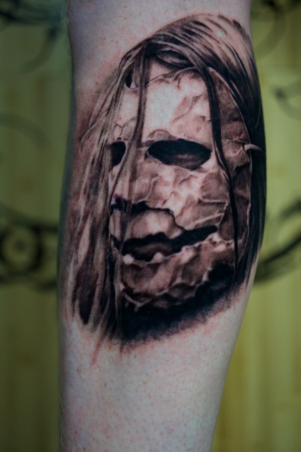 black and gray realism bearded portrait leg tattoo by Antwan Rodriguez, West Palm Beach FL